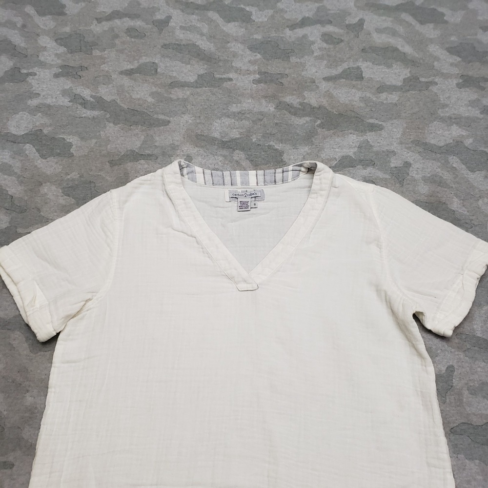 Carbon 2 Cobalt Top Womens Small White V-Neck Short Sleeve - Picture 3 of 10
